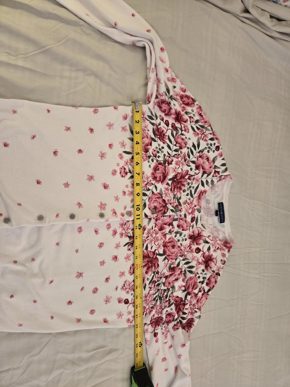 Karen Scott White Cardigan with Pink Floral Border-Size X Large - Picture 10 of 11